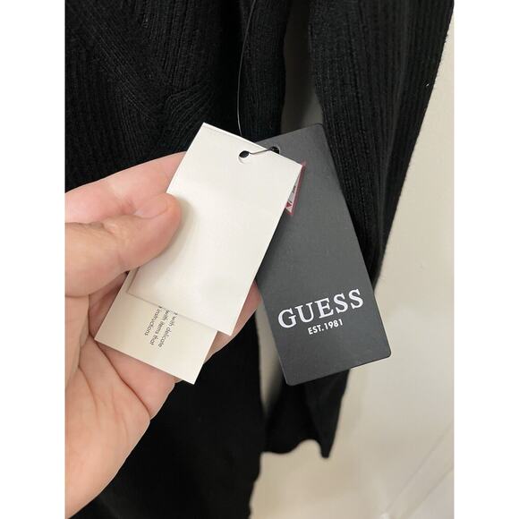 NWT GUESS Bodycon Ribbed Knit Sweater Dress Black Size XL Snaps Slit Long Sleeve - Picture 3 of 9